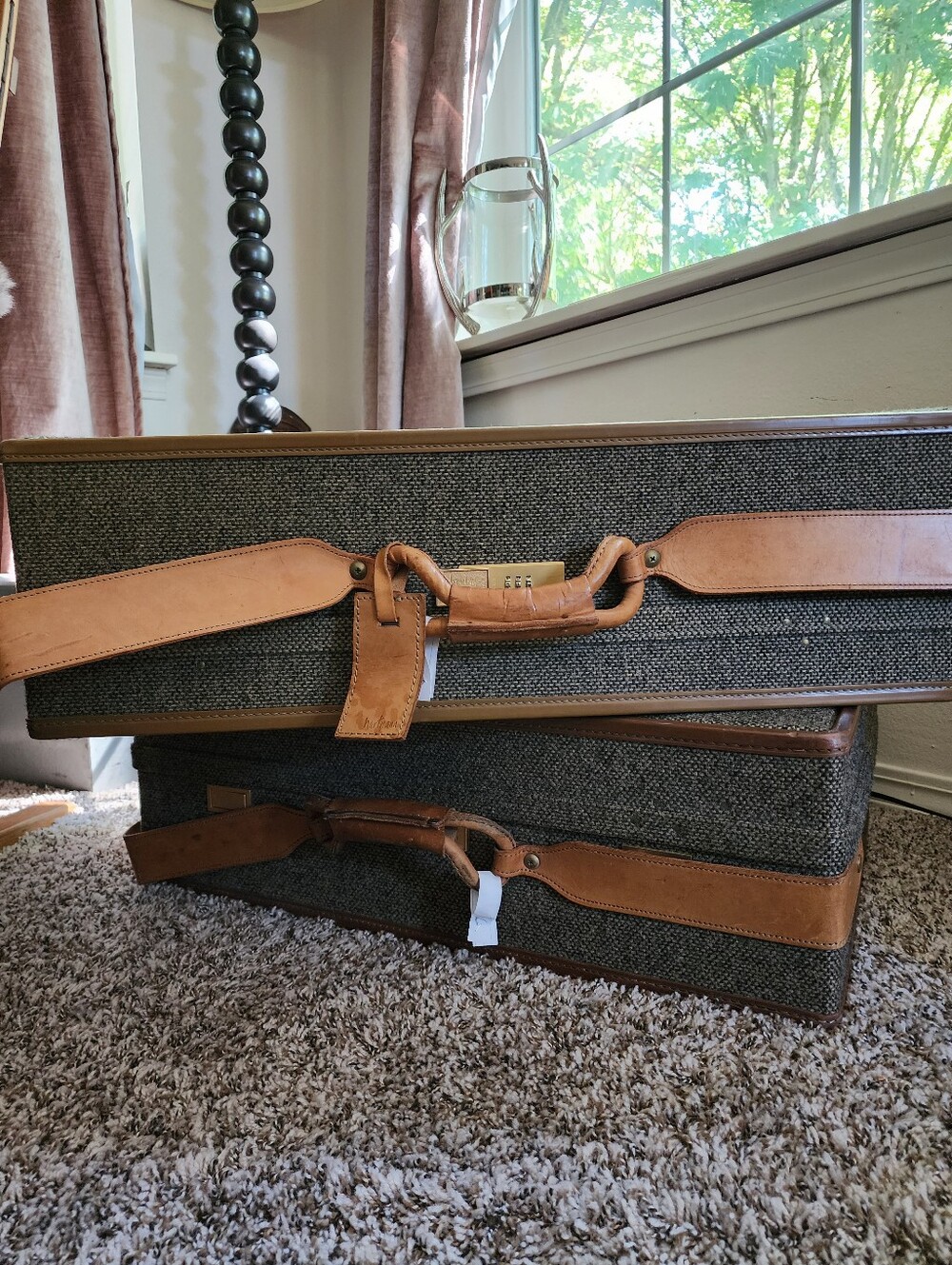 His & Hers Vintage Hartmann Tweed Leather Luggage Suitcase Set Garment Cases
